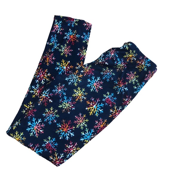 Leggings multicolor snowflakes ❄️ pattern on navy - Picture 1 of 7